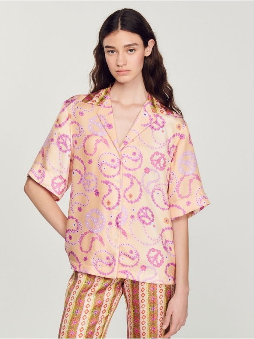 NWT Sandro Peace & Love Print Flowing Shirt
